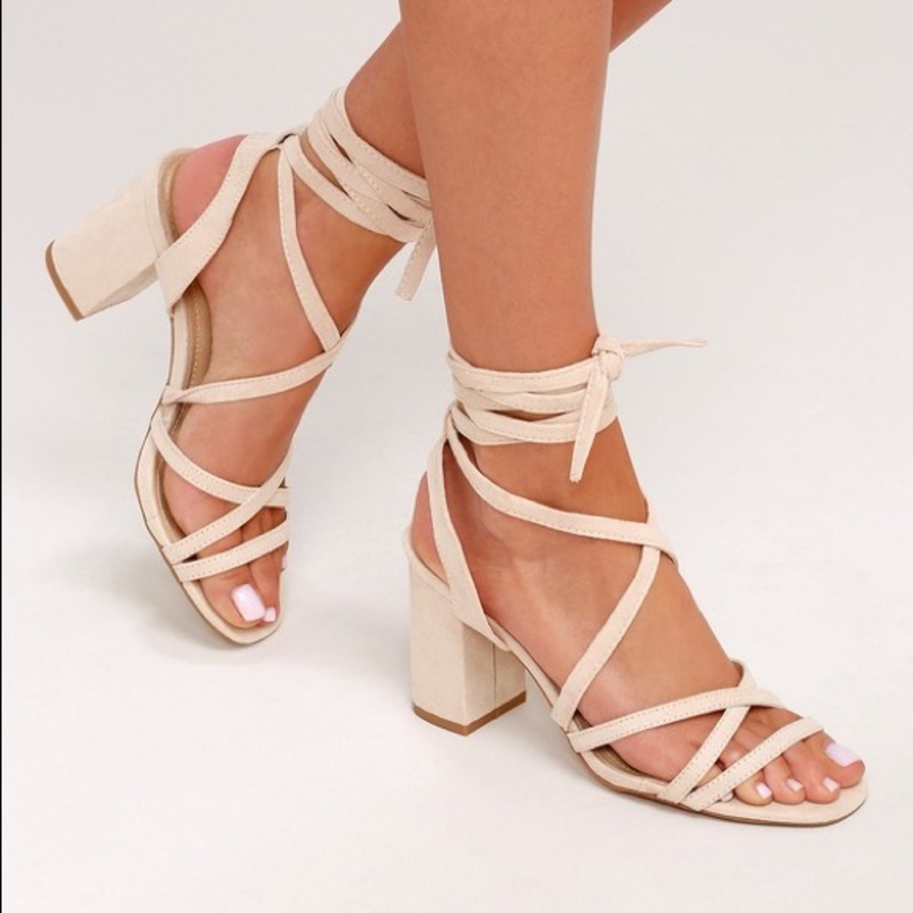 Brand new lulus nude suede wrap heel
